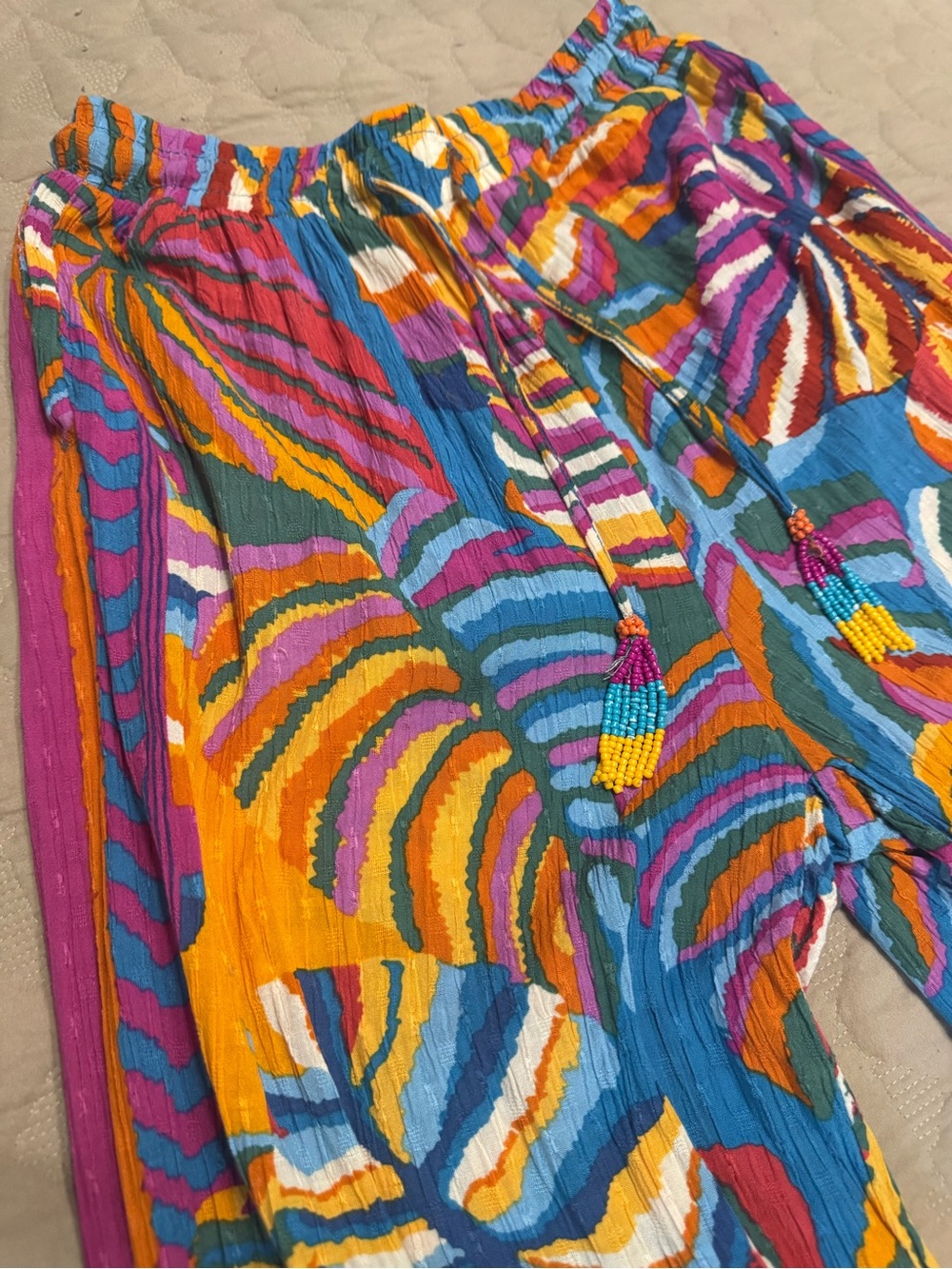 Christian Siriano NY Small Palazzo Pants WideLeg Tropical Womens Beaded Ties - Picture 2 of 8
